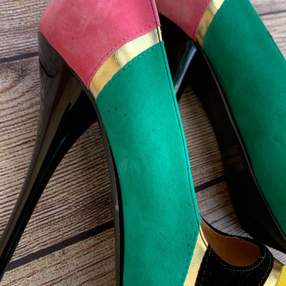 Qupid Multicolor Faux Suede Open Toe Heels - Picture 4 of 7